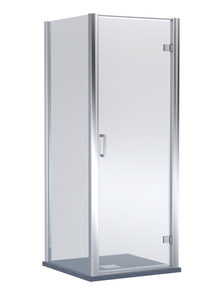 image 1 of Balterley Hinged Shower Door with Glass, Side Panel & Slimline Shower Tray | Silver | Chrome