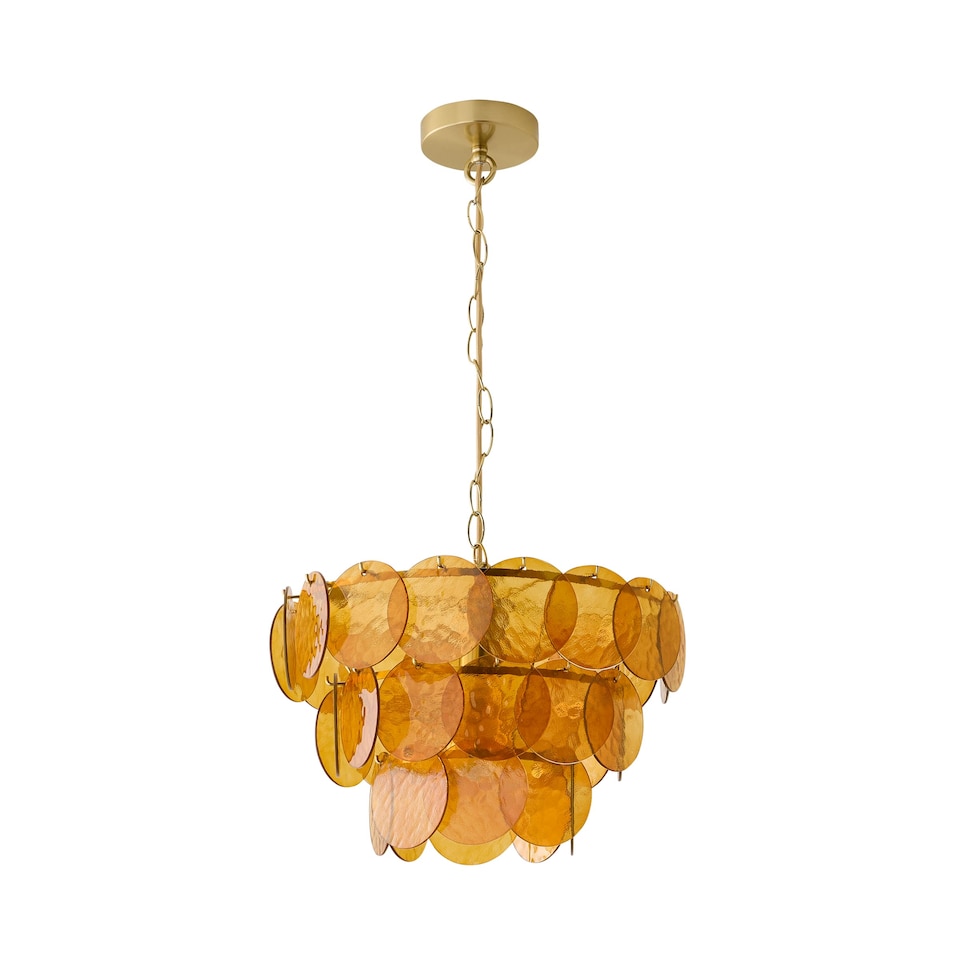 image 1 of ValueLights Juliette Orange 3 Tier Glass Disc Chandelier & Bulb | Orange