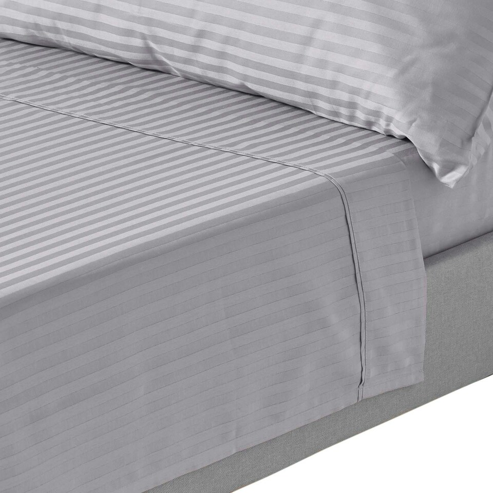 image 1 of Homescapes Grey Egyptian Cotton Satin Stripe Flat Sheet 330 TC, Double Grey | Double