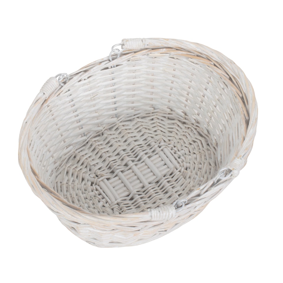 image 1 of Small White Swing Handle Wicker Shopping Basket | White | White | S