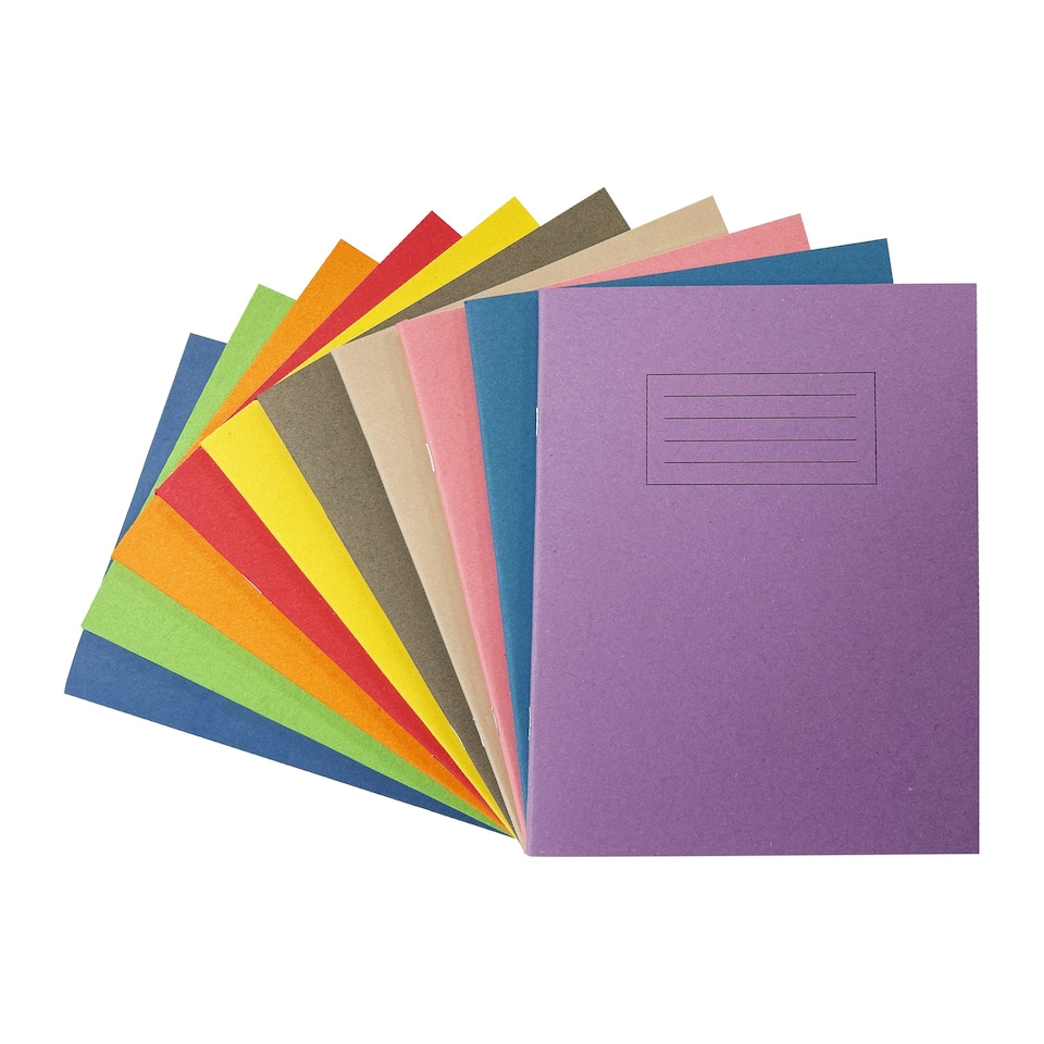image 1 of Pack of 10 Janrax 9x7" Assorted 80 Page Feint Ruled with Margin Exercise Books WF Paper with 225gsm Manilla Cover