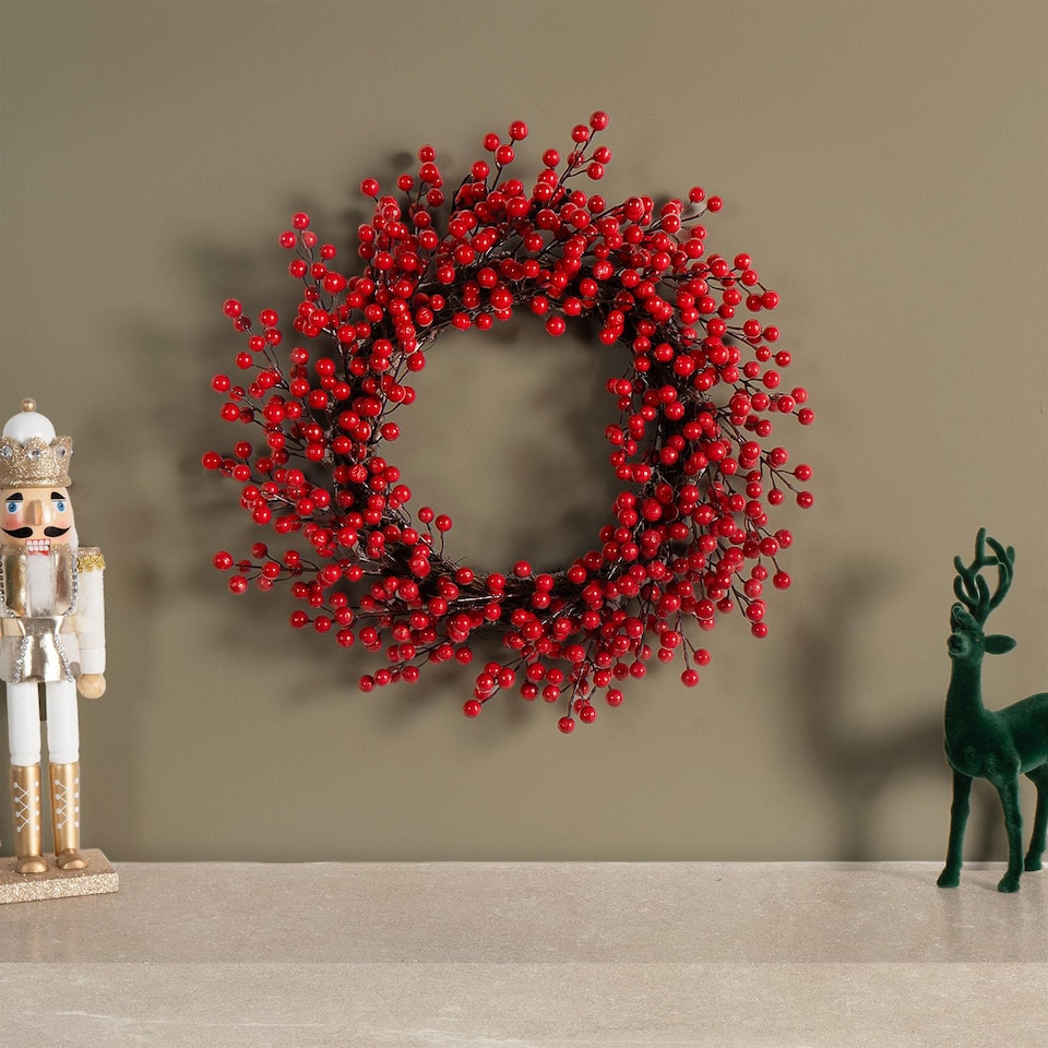 image 1 of OHS Artificial Flower Wreath Door Wall Home Party Table Decorations Winter Spring | Red