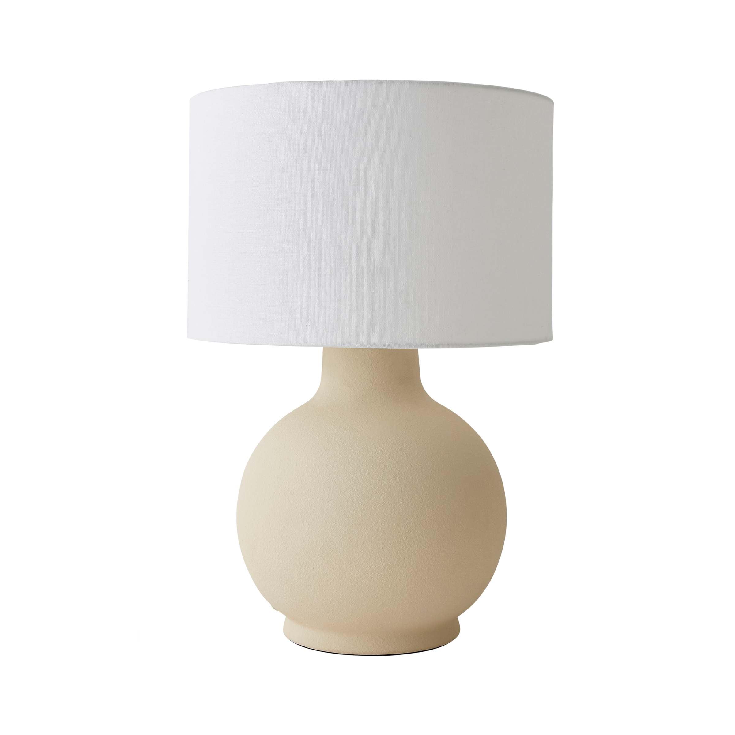 ValueLights Blair Natural Linen Durm Shade Hand Finished Ceramic Stonewear Table Lamp in Beige