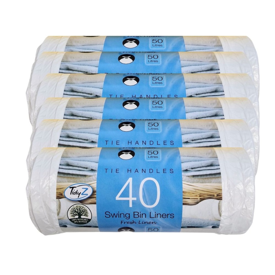 TidyZ Scented Tie Handle Swing Bin Liners 50L 40 Pack - Fresh Linen