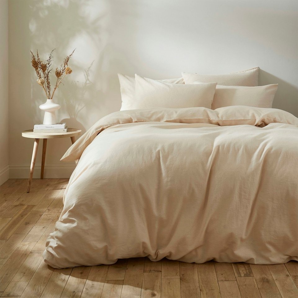 image 1 of Touch Of Linen - Creamy Almond - Duvet Cover Set (Includes 2 Pillowcases - 1 For Single) Cream | Creamy Almond | King