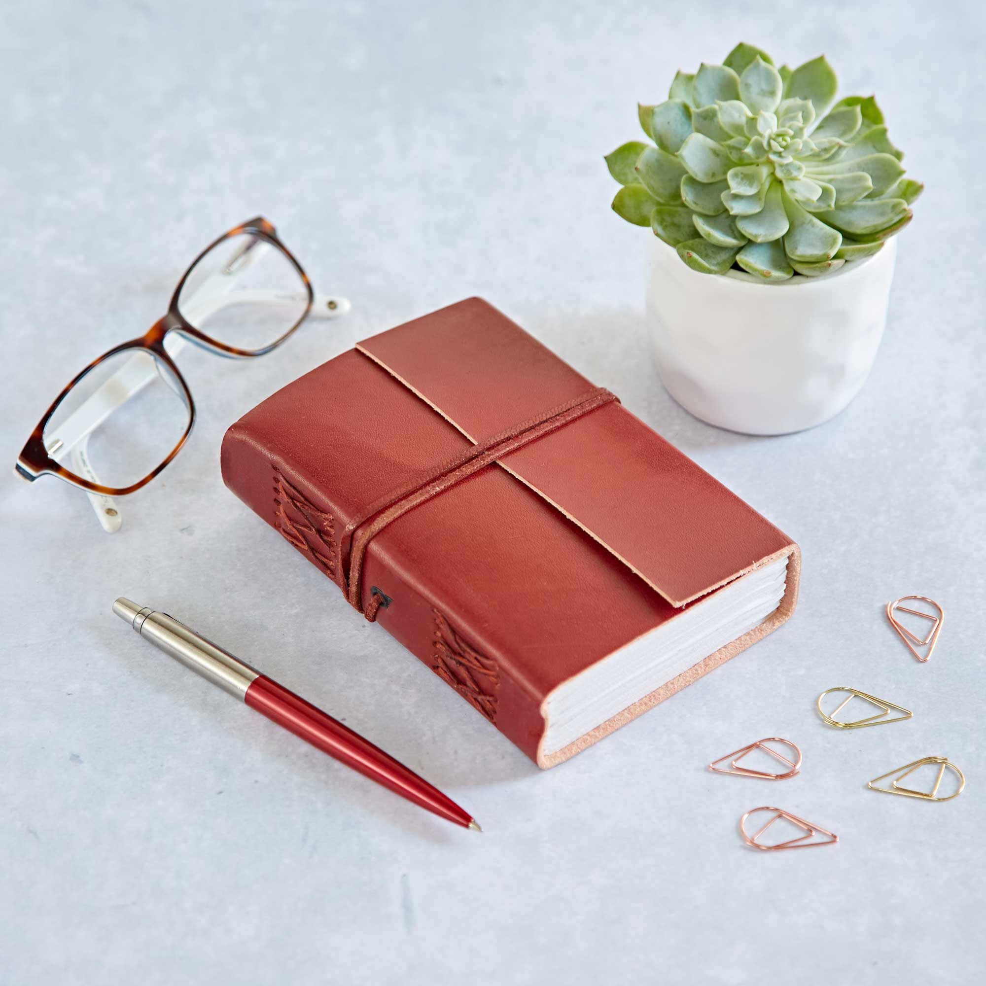 Paper High Distressed Leather Journal in Brown | Size: Medium