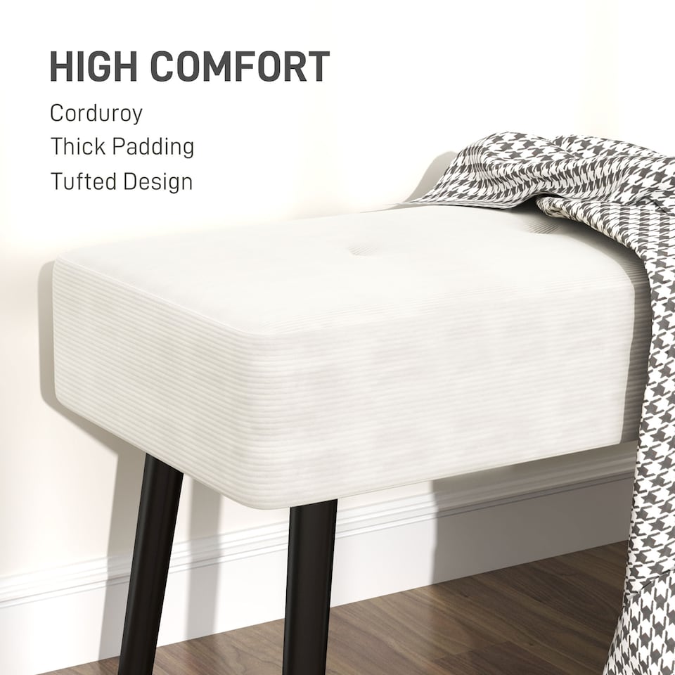 image 1 of HOMCOM End of Bed Bench, Corduroy Bedroom Bench with Thick Padding and Steel Legs, Tufted Window Seat for Entryway, Living Room, Cream White