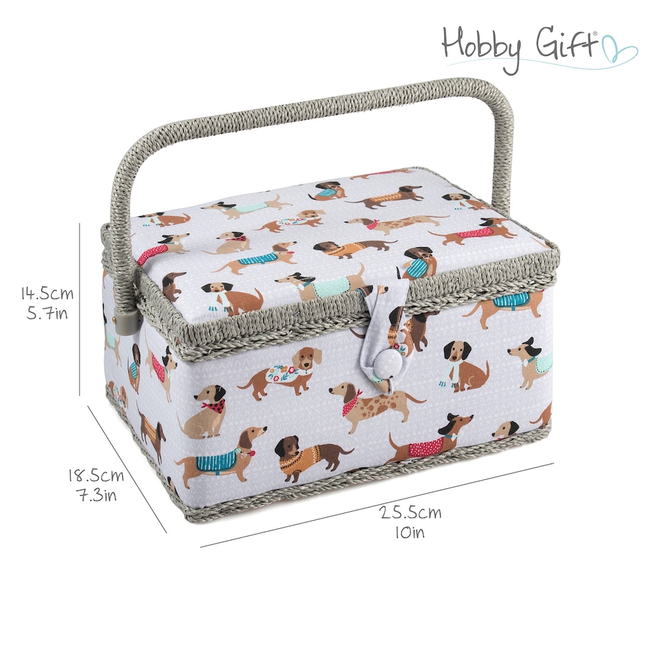 image 1 of Hobby Gift Medium Sewing Storage Box with Sewing Kit, Sausage Dog