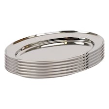 Argon Tableware 6x Oval Serving Platters - 30 x 20.5cm - Stainless Steel Dinner Tray Oval Plate Small Appetizer Serving Dishes