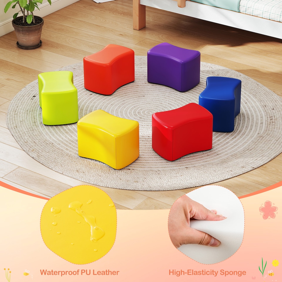 image 1 of COSTWAY 6-Piece Butterfly Stools Modular Soft Foam Seating Set-Multicolor