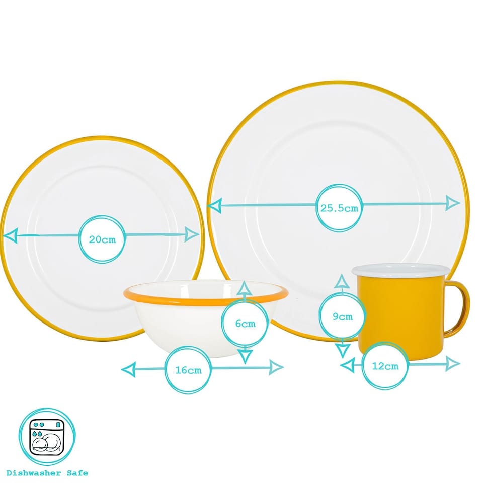 image 1 of Argon Tableware 16 Piece White Enamel Dinner Set - cm - Red