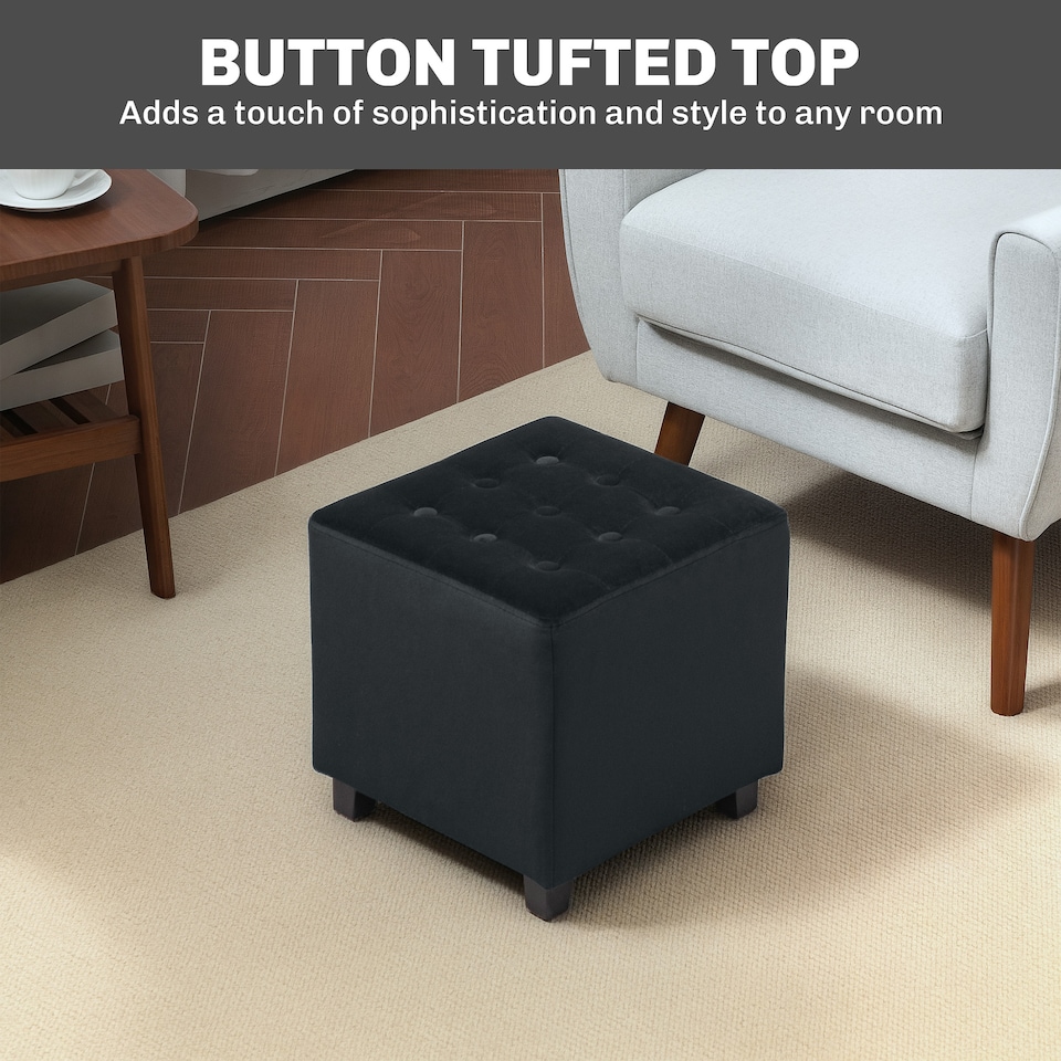 image 1 of HOMCOM Small Footstool Ottoman, Velvet Footrest, Square Foot Stool with Rubber Wood Legs and Padded Seat for Living Room, Bedroom, Entryway, 35 35 35cm, Charcoal Grey | Grey | Dark Grey | 1