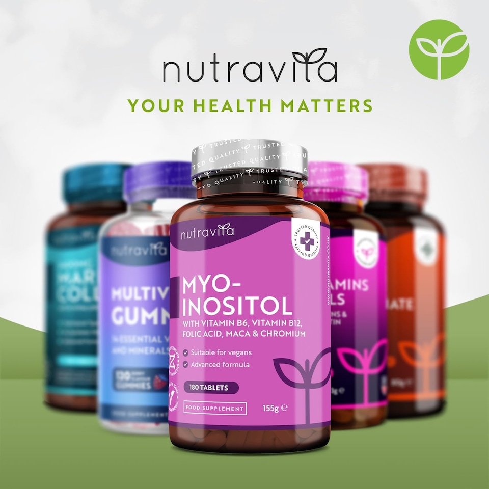 image 1 of Nutravita Myo-Inositol Tablets with Folic Acid, Vitamin B6, B12, Maca and Chromium - PCOS Supplement - Prenatal Vitamins for Women - 180 Vegan Tablets