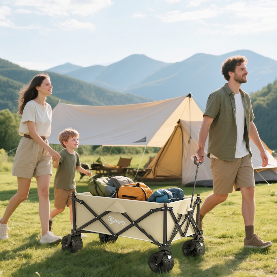 image 1 of Outsunny Foldable Garden Cart, Outdoor Utility Wagon with Carry Bag, Camouflage