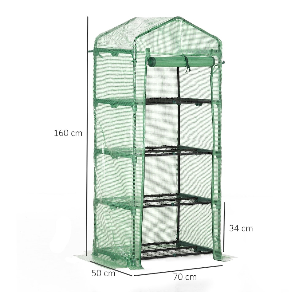 image 1 of Outsunny Mini Greenhouse 4-Tier Portable Plant House Shed w/ PE Cover, Green