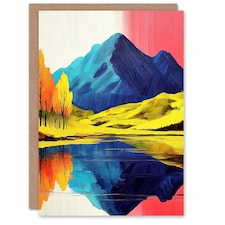 Serene Mountain Lake Pink Sky Autumn Landscape Birthday Greeting Card