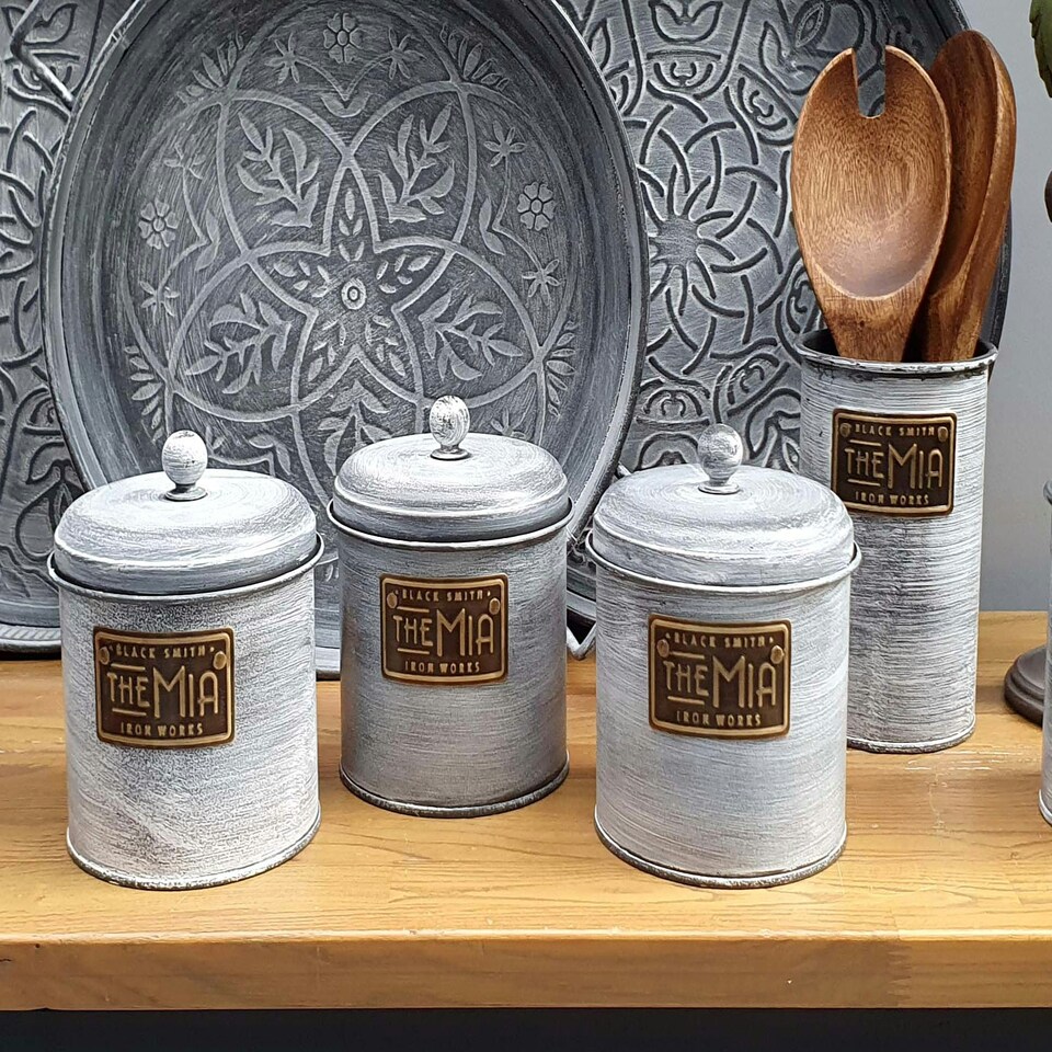 image 1 of Stone Collection Coffee, Tea, And Sugar Canister Set - 17 cm (H) x 13 cm (Dia)