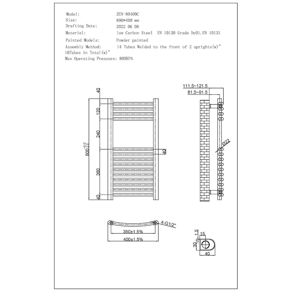 image 1 of Zennor - Anthracite Electric Towel Rail H800mm x W400mm Curved 200w Standard