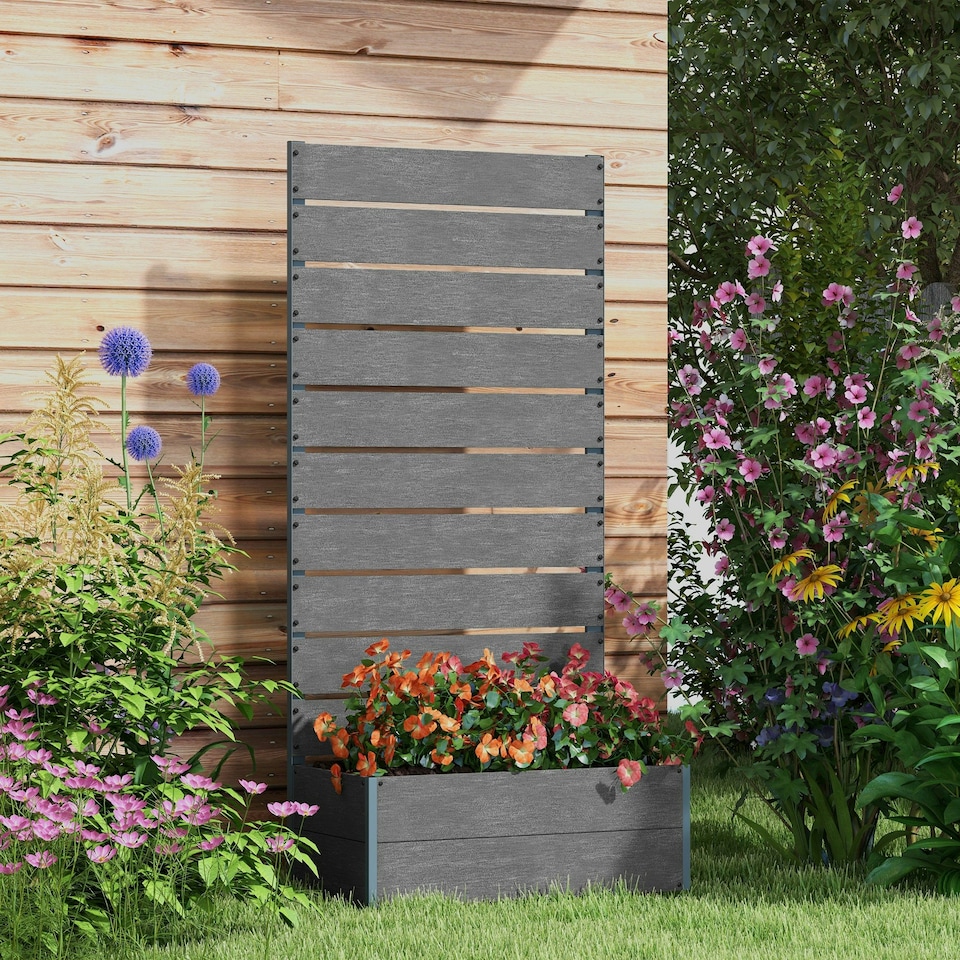 image 1 of Outsunny Raised Garden Bed with Trellis and Drainage Hole, Planter Box Brown
