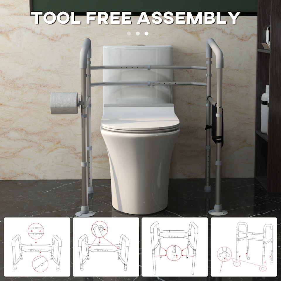 image 1 of HOMCOM Adjustable Toilet Safety Frame with Additional Rubber Tips Storage