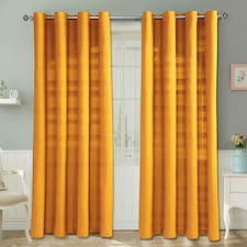 Homescapes Cotton Rajput Ribbed Mustard Yellow Curtain Pair - 54 x 54" Yellow