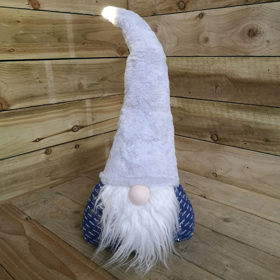 image 1 of 35cm Festive Christmas Sitting Light Up Lit Gonk with Grey Hat and Blue Body