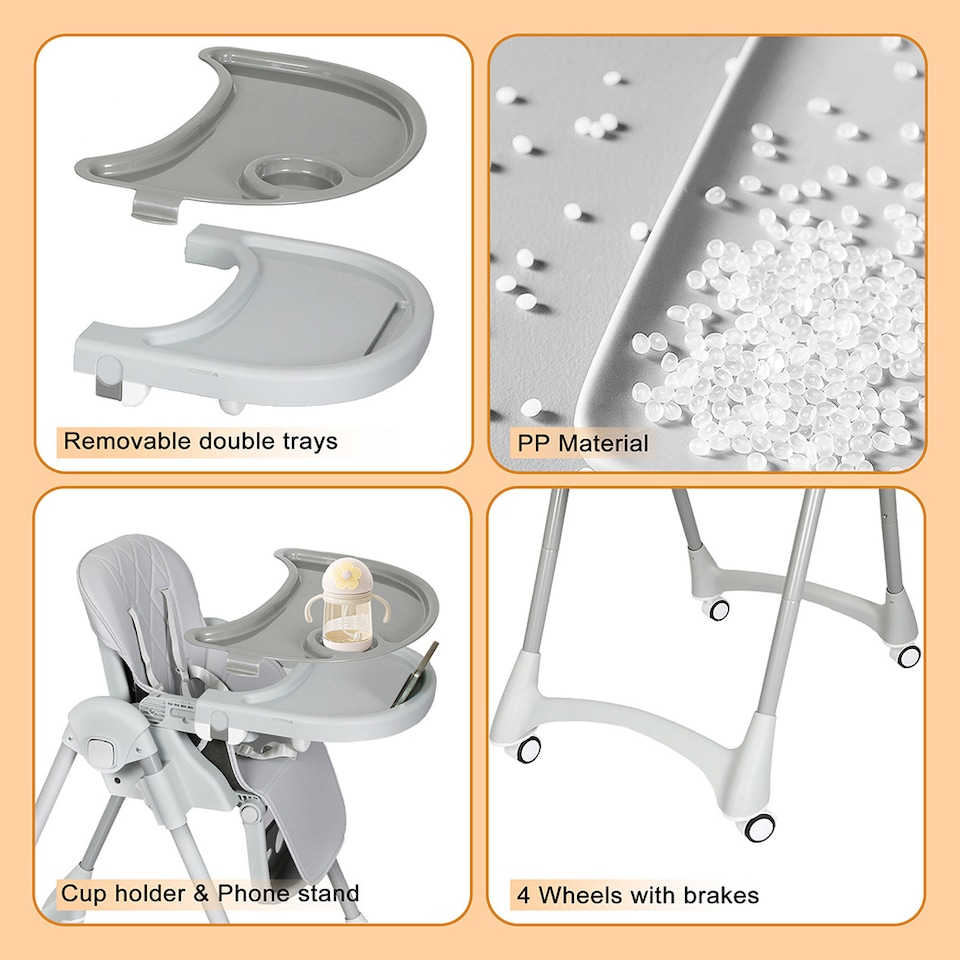 image 1 of Dekko Baby High Chair 4 in1 Foldable Toddler Feeding Table Adjustable Grey