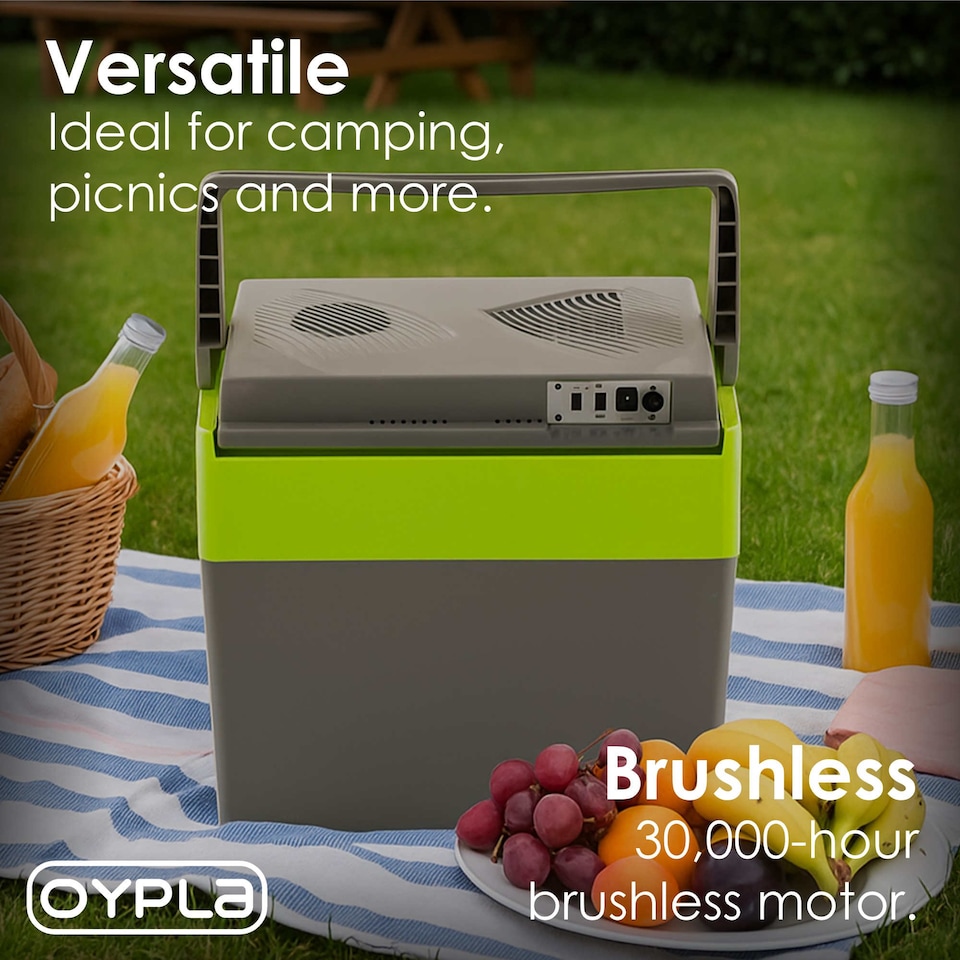 image 1 of 30L 240V AC & 12V DC Coolbox Hot Cold Portable Electric Cool Box | Green