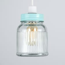 ValueLights Retro Style Duck Egg Blue and Clear Glass Ribbed Pattern Design Jar Ceiling Pendant Light Shade