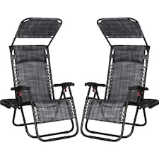 Yaheetech 2-Piece Zero Gravity Chairs with Sunshade & Side Tray-Grey | Grey | Grey | One Size