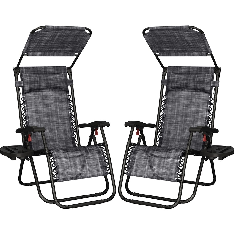 image 1 of Yaheetech 2-Piece Zero Gravity Chairs with Sunshade & Side Tray-Grey | Grey | Grey | One Size
