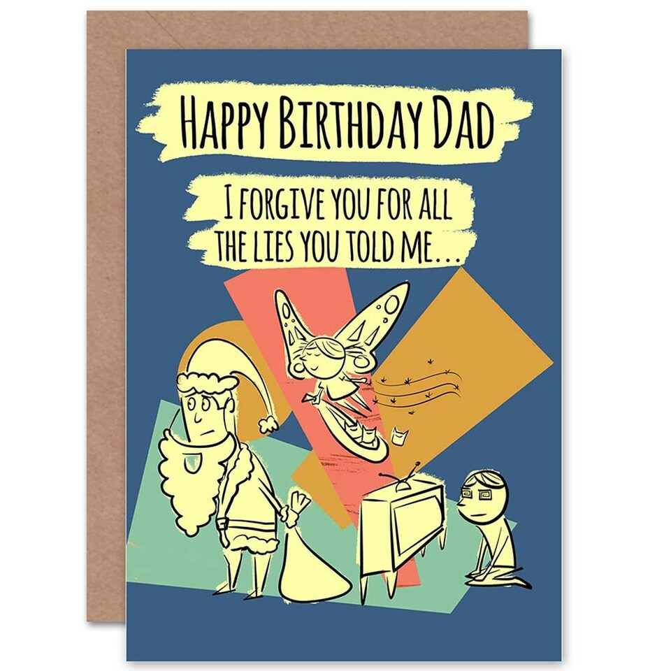image 1 of Forgive Santa Tooth Fairy Lies Father Dad Funny Birthday Card