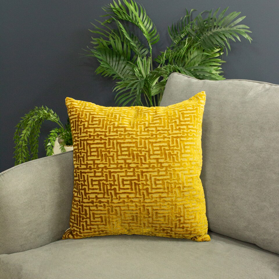 image 1 of Paoletti Delphi Velvet Jacquard Cushion, Gold, 45 x 45cm