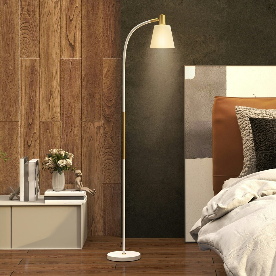 image 1 of HOMCOM Spotlight Reading Standing Lamp with Adjustable Height, White White