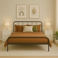 Double Size Bed Frame Metal Rounded Headboard Easy Assembly Bed Base Storage