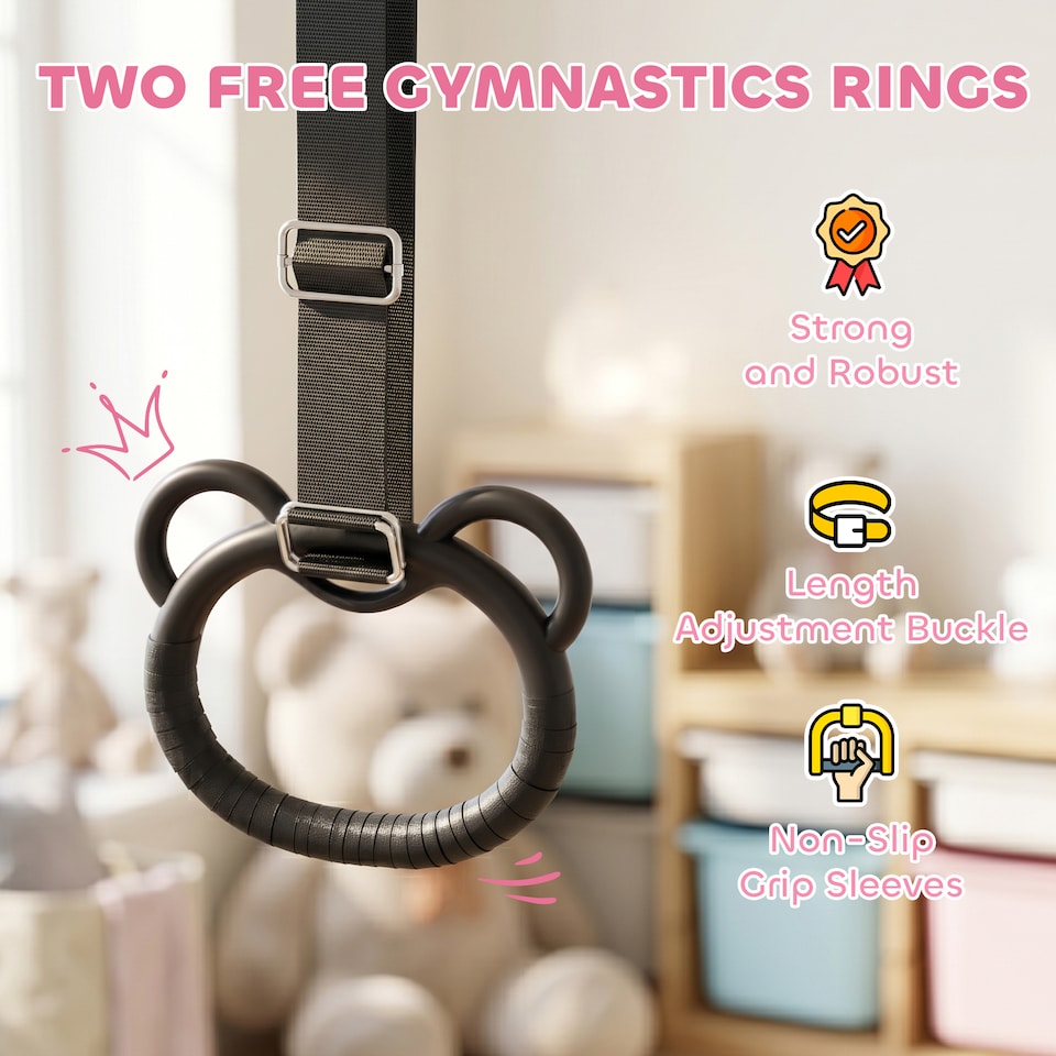 image 1 of HOMCOM Adjustable Height Foldable Kids Gymnastics Bar, Pink