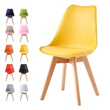 Single Dining Chair with Solid Wooden Legs and Seat Cushion Pad Yellow - Eva by MCC