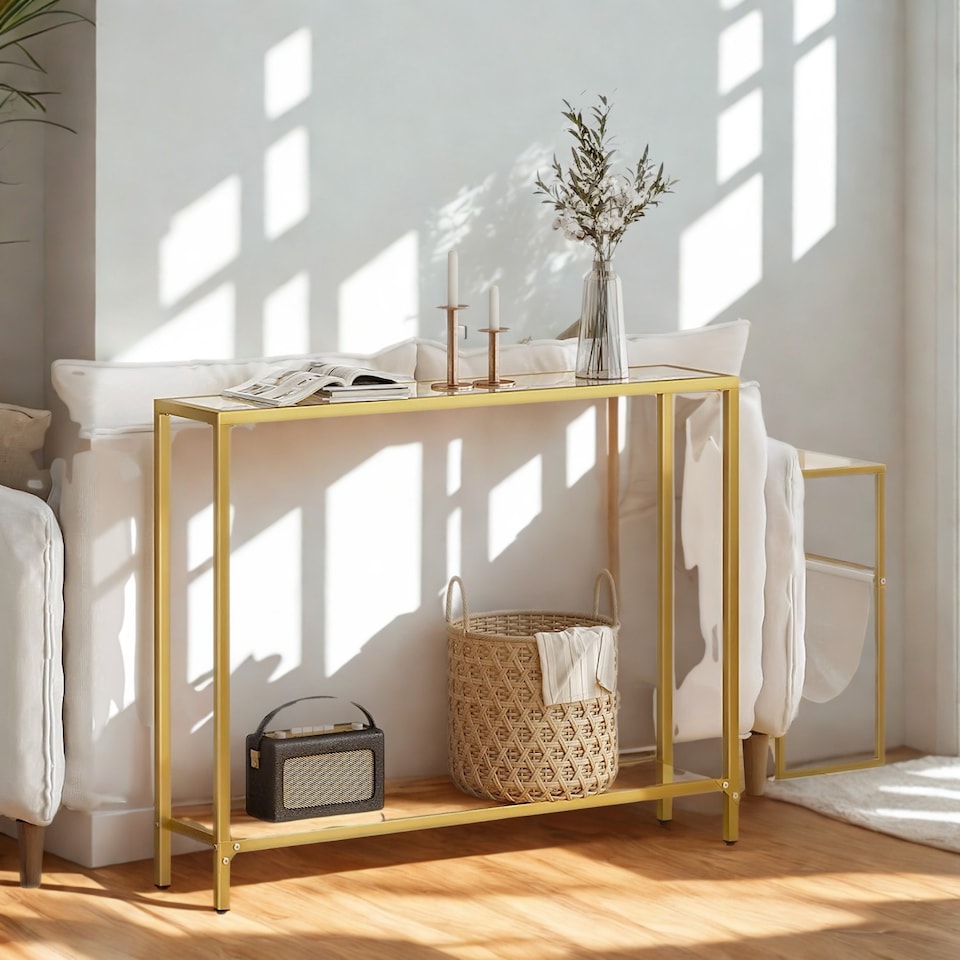 image 1 of Industrial 2 Tier Entryway Hallway Console Table With Tempered Glass Top