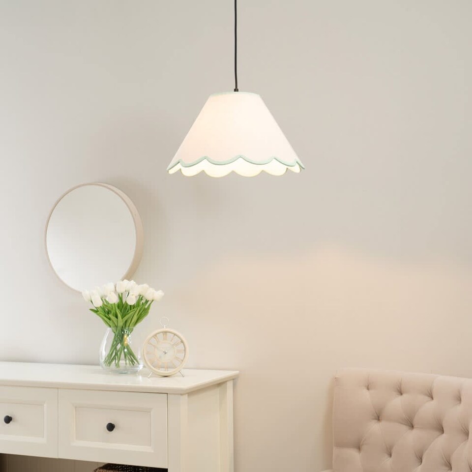 image 1 of ValueLights Florie Natural Small Taper Lamp Shade Scallop Green Trim | Green