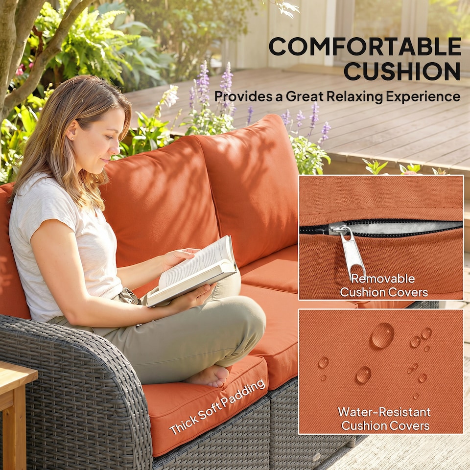 image 1 of Outsunny Rattan Garden Furniture Set with Recliners, Footstools, Orange