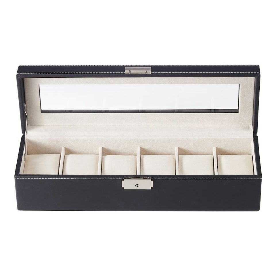image 1 of Living and Home 6-Slot Elegant Faux Leather Watch Display Case