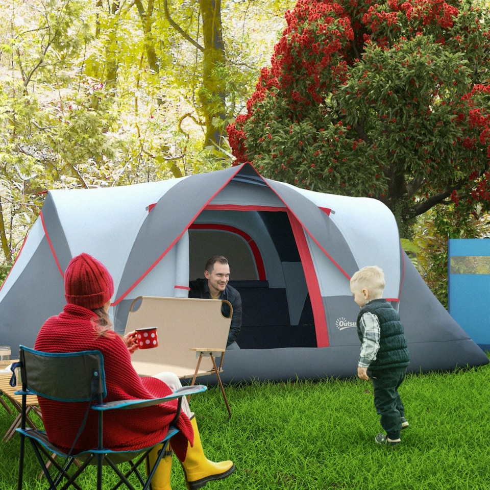 image 1 of Outsunny Outdoor  Camping Tent For 5-6 W/ Bag, Fibreglass & Steel Frame