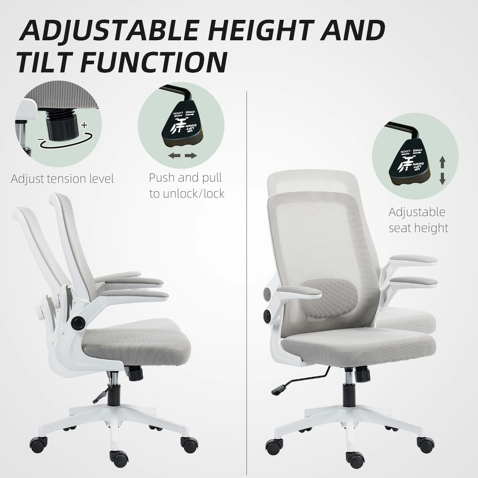 image 1 of HOMCOM Mesh Desk Chair with Tilt Function, Lumbar Support Grey