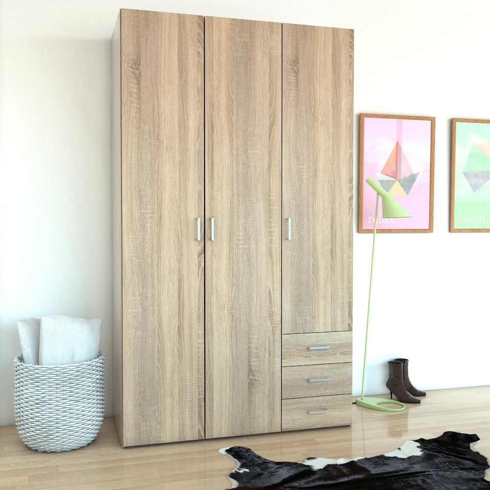 image 1 of Space Wardrobe 3 Doors 3 Drawers in Oak 2000