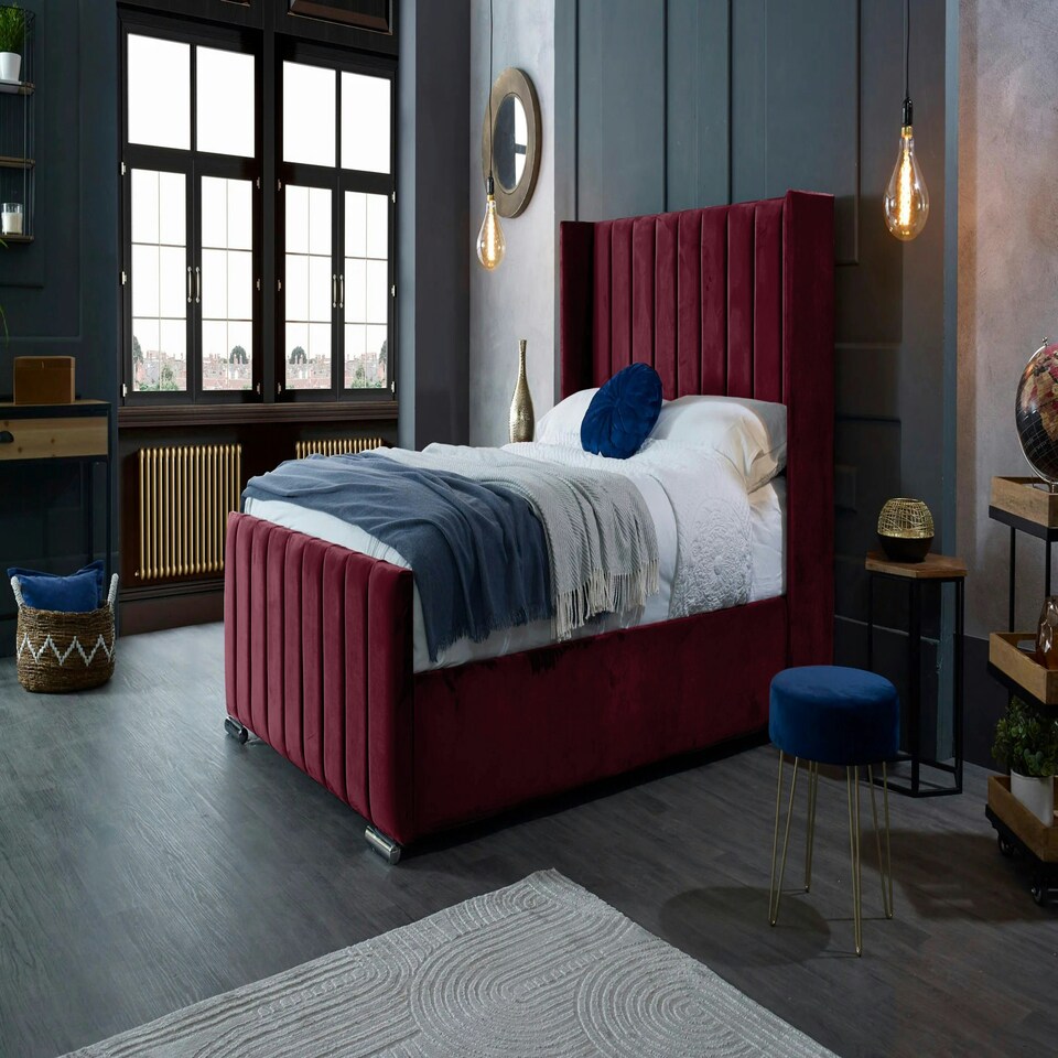 image 1 of Meriso Plush Maroon Super King Bed Frame - Maroon
