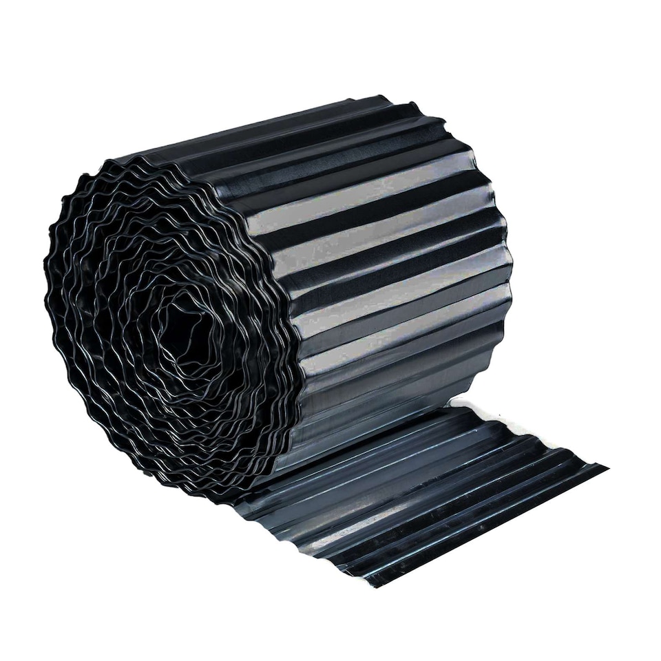 image 1 of Corrugated Galvanised Steel Metal Garden Border Roll | Black | Black | 5m | 1