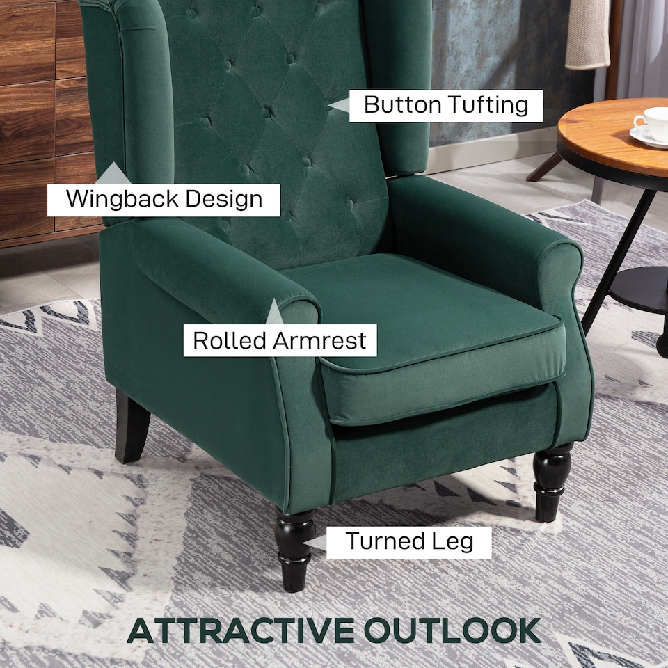 image 1 of HOMCOM Accent Armchair Home Furniture Retro Tufted Club Fabric Green