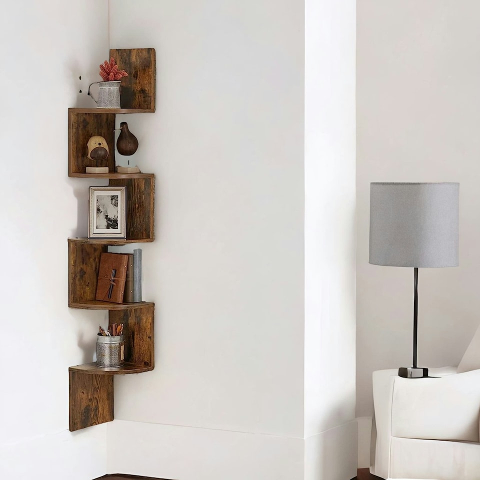 image 1 of 5 Tier Wall Mounted Floating Corner Shelf Rustic Brown Brown | One Size