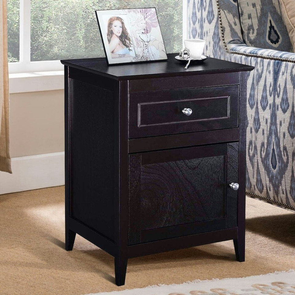 image 1 of COSTWAY 2-Tier Nightstand Modern Sofa Side Table Bedroom Brown