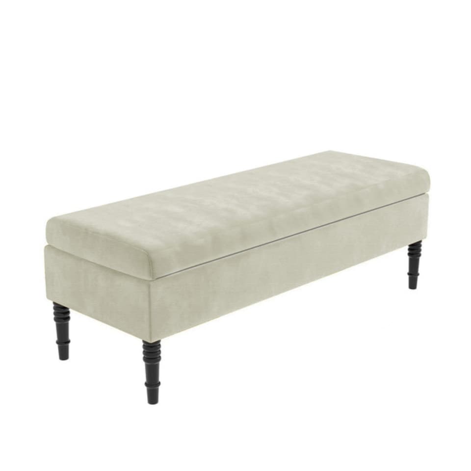 image 1 of 150cm Safar Plain Ottoman Storage Bench -Naples Shoes Bench with Black Turned Wooden Legs - Cream Upholstery Footstool Storage